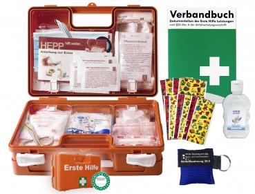 Erste-Hilfe-Koffer M1 KITA mit "Notfallbeatmungshilfe" nach aktueller DIN/EN 13157 inkl. Hygiene-Gel